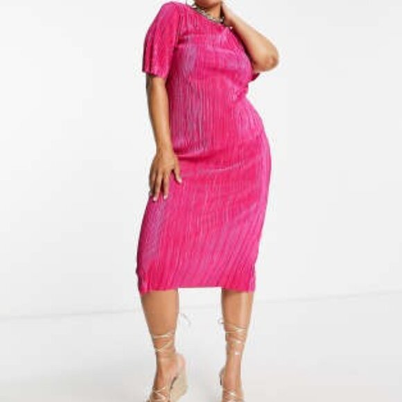 ASOS DESIGN Curve Exclusive Plisse T-Shirt Midi Dress with Short Sleeves 12 - Picture 3 of 3